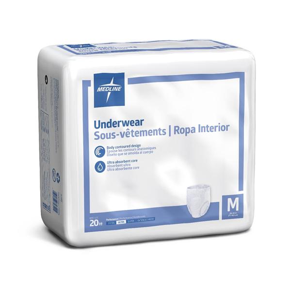 Underwear Protection Plus Classic Adult Unsx Md 28-40 Spr Odr Cntrl White 80/Ca